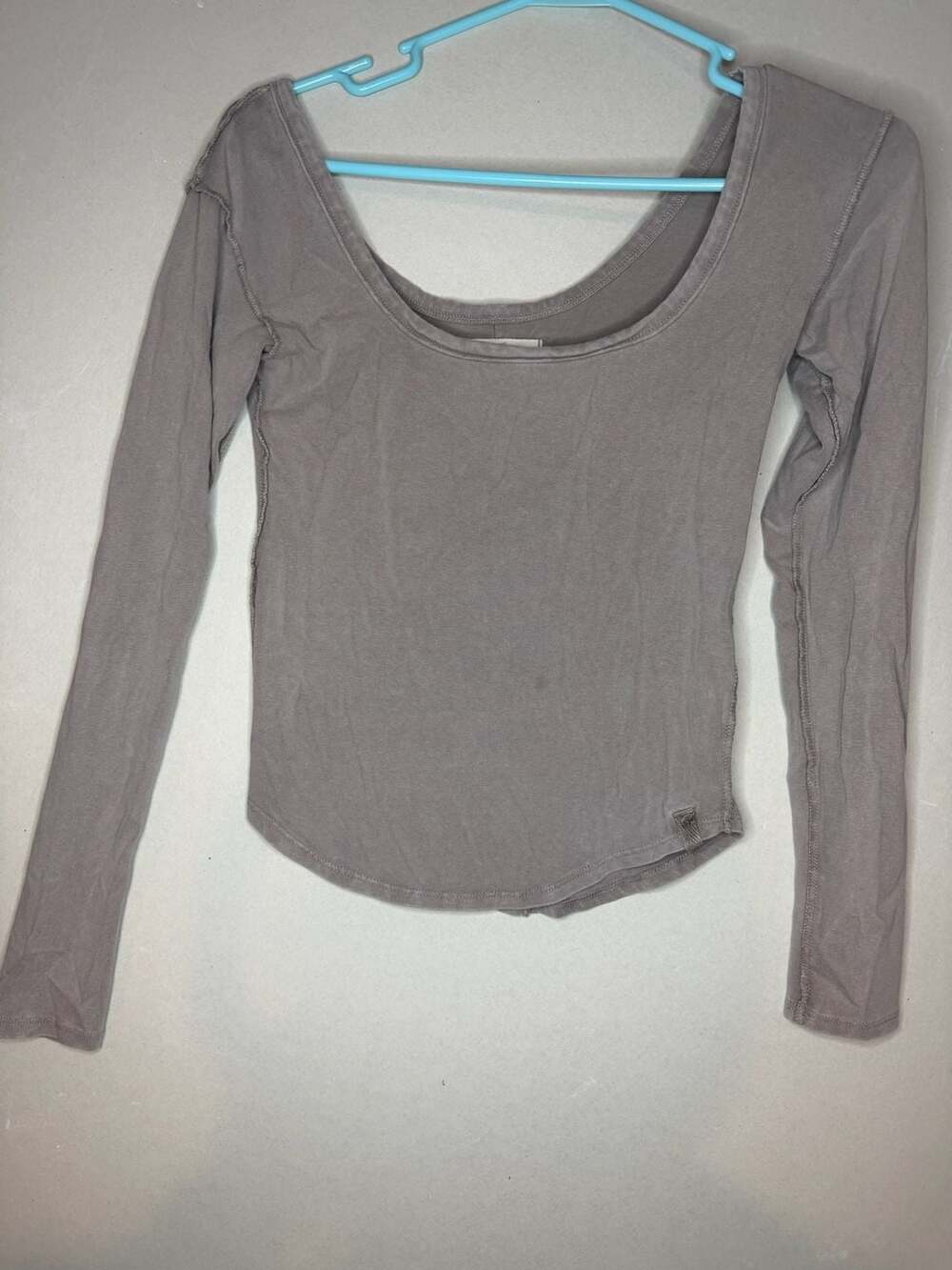 We The Free Long Sleeve Scoop Neck Top Gray/Light Brown